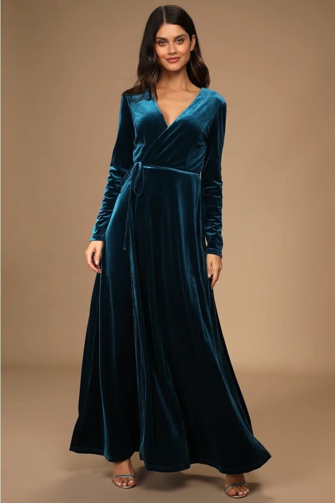 EXCHIC Women Elegant Velvet Long Maxi Dress