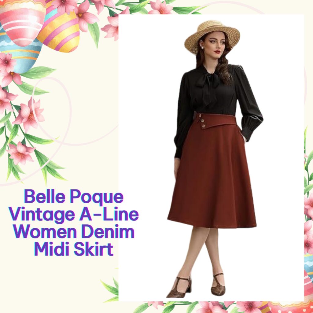 Belle Poque Vintage A-Line Women Denim Midi Skirt