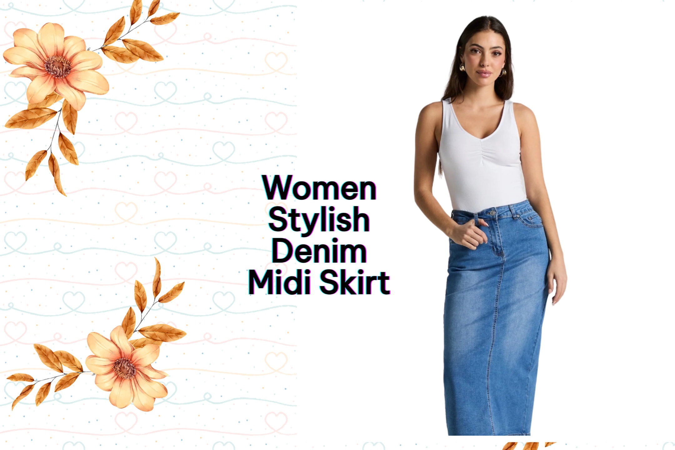 Women Stylish Denim Midi Skirt